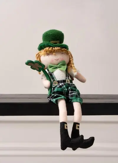 Rag Doll with green hat, clothes and Irish shamrocks and clover